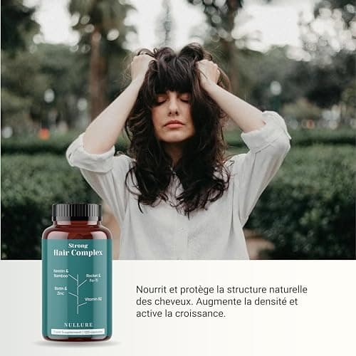 Nullure Formule Pousse Cheveux | Biotine + Kératine + Zinc + Fo Ti + Vitamine B2 + Bambou + Roquette | Complement Alimentaire | Biotine Cheveux Pousse Rapide - Sans Excipient |120 gélules (2 mois)