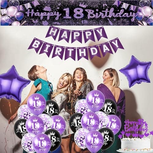 Décoration Anniversaire 12 Ans Fille - Bannière, Ballons, Topper Gâteau Violet