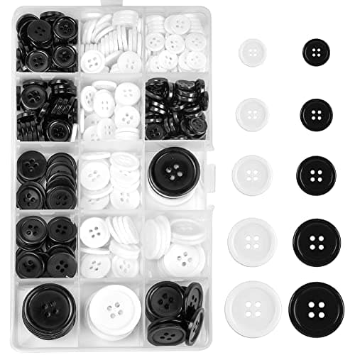 SIYINGSAERY 340 PCS Boutons Noir et Blanc 2.5cm 2cm 1.5cm 1.2cm 1cm Rond Boutons Mercerie Noir et Blanc Boutons 4 Trous Boutons en Résine Bouton Rond Couture pour Veste Pull Chemise Pantalon