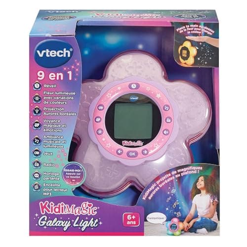 VTech - KidiMagic Galaxy Light Rose, Radio Réveil Enfant 9 en 1 avec Effets Lumineux, Projection d'Aurores Boréales au Plafond, Enceinte, Jeux, Cadeau Enfant de 6 Ans à 12 Ans - Contenu en Français