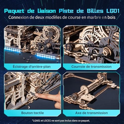 ROBOTIME LGC01+LGA01+LG01 3-in-1 Circuits de Billes Maquette Puzzle 3D en Bois à Construire pour Adultes, LED Mécanique Modèle Cadeau Homme, LGX02 (=LGC01+LGA01+LG01)