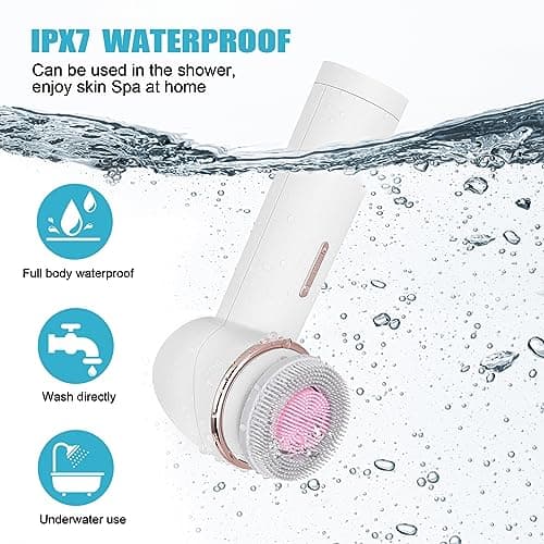 MYCARBON Brosse Nettoyante Visage Électrique Microcirculation Bidirectionnelle IPX7 Étanche 2 Vitesses Brosse Exfoliante Visage Silicone Brosse Rotative pour Nettoyer Le Visage en Profondeur - Blanc
