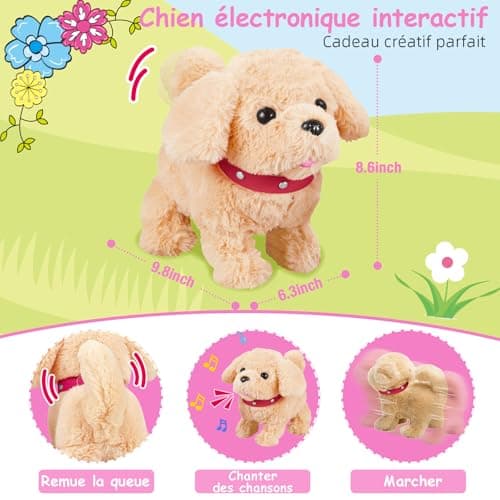 Koonie Chien Interactif Qui Marche, 11 Pièces, Peluches et Animal Interactive,Chien Électronique avec Aboiement, Chant, Queue Qui Remue, Animaux Jouet Cadeaux Enfant Fille Garcon 2 3 4 5 Ans
