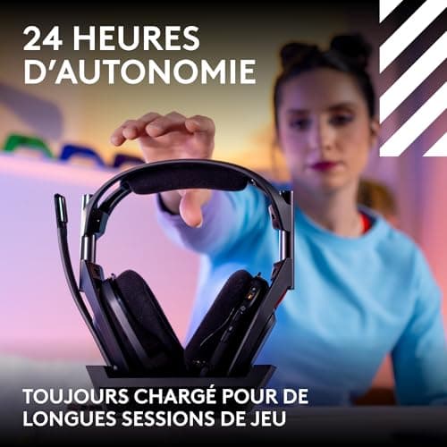 Logitech G Astro A50 LIGHTSPEED Casque gaming sans fil + station d'accueil (Gen 5), PRO-G GRAPHENE, basculement à 3 systèmes, USB-C vers Xbox, PS5, PC/Mac ou Nintendo Switch, Bluetooth - Noir