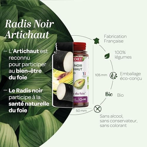 SUPERDIET - RADIS NOIR ARTICHAUT BIO – Bien-être du foie – Phytothérapie – Fabrication française – 80 comprimés