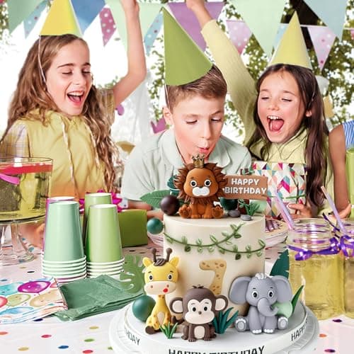 Kit de Décoration Gâteau Jungle Safari - 19 Figurines d'Animaux pour Décoration de Gâteau d'Anniversaire - Lion, Girafe, Éléphant, Singe - Parfait pour Thème Jungle Safari Anniversaire Garçon ou Fille