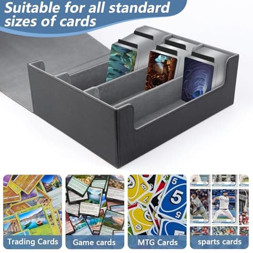 NVIYAM Deck box 1800+ Boîte à Cartes Pour MTG carte Pokémon,Boîte à Cartes à Jouer avec 10 Séparateurs de Cartes,Noir+Gris Boîte à Rabat Magnétique Avec Cuir Pu Pour Cartes Magic Commander TCG