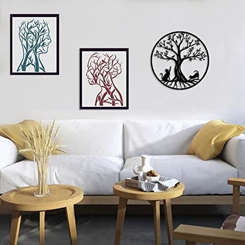 Pduoduo Arbre de vie en métal -Décoration Murale en Métal avec des Chats,Noir Tenture Décor Silhouette Mur Art pour Cadeau Intérieur Cadeau Extérieur Jardin Maison Décoration,30cm