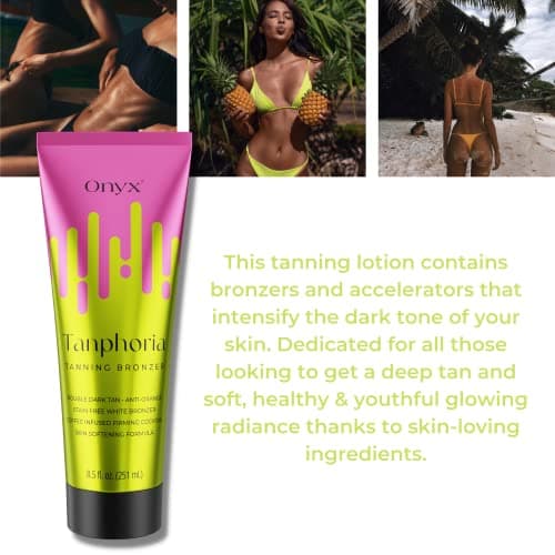 Onyx Tanphoria Lotion Accélératrice de Bronzage | Bronzage Ultra-Foncé et Uniforme | Améliore la Profondeur de la Couleur Après Chaque Séance | Favorise un Teint Doré et Éclatant Toute l'Année