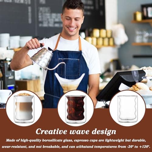 BORDEAG 4pcs Tasse À Café Double Paroi, Tasses À Café À Double Paroi, Tasses À Expresso Verre Double Paroi Avec 4 Cuillères Et 4 Sous-Verres Pour Café Thé Cappuccino Au Lait Bière Expresso 225ml
