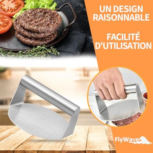 FlyWave Presse à Hamburger et Steak Haché en Acier Inoxydable, Antiadhésive, Idéale pour Smash Burger, Moule à Steak Haché, Parfait pour BBQ et Cuisine Maison