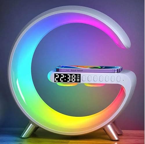 Nouvelle Lampe De Table Intelligente,Chargeur Sans Fil Lampe D'Ambiance Haut-Parleur Bluetooth,Lampe Tactile à Intensité Variable Avec Synchronisation De La Musique (Blanc)