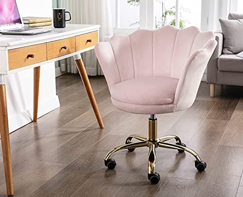 Wahson Chaise de Bureau pivotante en Velours Fauteuil de Bureau réglable en Hauteur Chaise pour Chambre à Coucher/Coiffeuse (Rose Clair)
