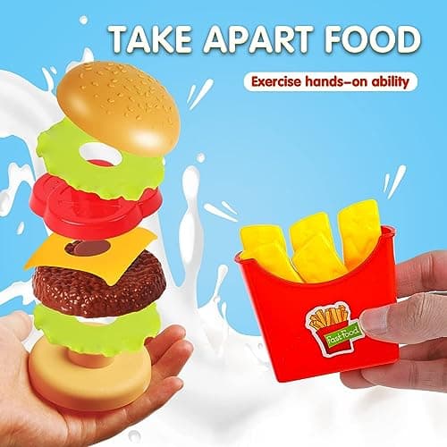 DERAYEE Hamburger Jouet,Un Groupe Nourriture Jouet Enfant Dinette Enfant Aliments Dinette Enfant pour Garcon Fille, Cadeau Éducatif