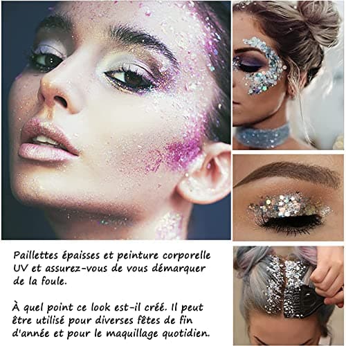 XOPOZON 5 Populaire Couleurs Sirène Paillettes, Sparkling Chunky Glitter Liquide Fard À Paupières Glitter Body Gel pour Cosmétique Visage Cheveux Ongles Maquillage Longue Durée Mousseux 30g