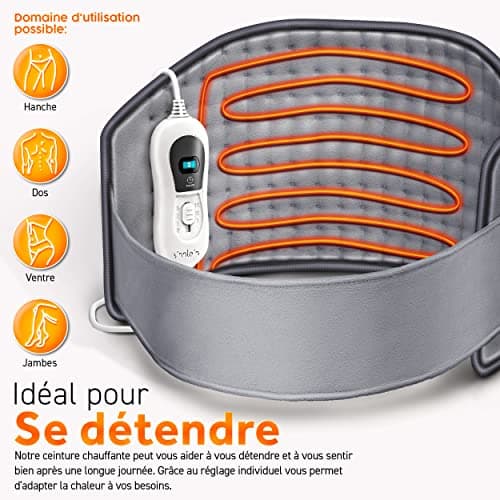sinnlein Ceinture Lombaire Chauffante | Ceinture Thermique Electrique | Contre le Mal de Dos & Sciatique |3 Niveaux de Température et Arrêt Automatique | Réglable (Gris)