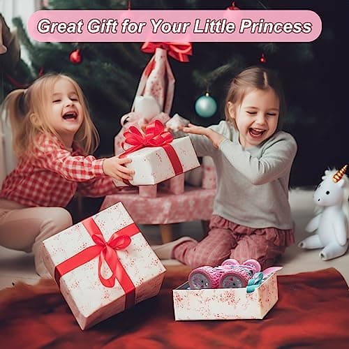 OYAKG Voiture Télécommandée,4WD Licorne Rose Voiture Telecommandé Enfant Fille 3 4 5 6 7 8 9 10 Ans Aves Radiocommandée et 2 Piles,Voiture RC 360° Flip Rotatif et Lumière,Jouet Cadeau Fille 3-12 Ans