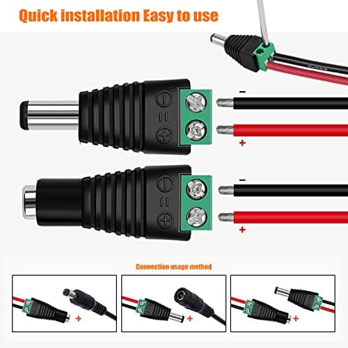 KUOQIY 7 Paires 5.5mm x 2.1mm DC Connecteur d'alimentation Mâle et Femelle, 12V Mâle Femelle Adaptateur de Prise à Vis, pour Caméra CCTV