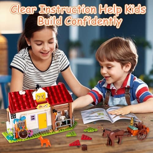 Construction de Ferme, 649 PCS Comprend Ferme, Puits, Charrette à Cheval, Arbres Fruitiers, Jeu Kit de Friends Maison de Ferme, Cadeau pour Enfants Fille et Garçons de 6 7 8 9 10 11 12+
