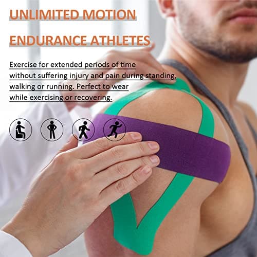 PHYTOP Bande de Kinesiologie en rouleau continu, tape kinesiologie résistant à l'eau (5cm x 35m), Bande Kinesiologie Tape pour dommages musculaires (Bleu)