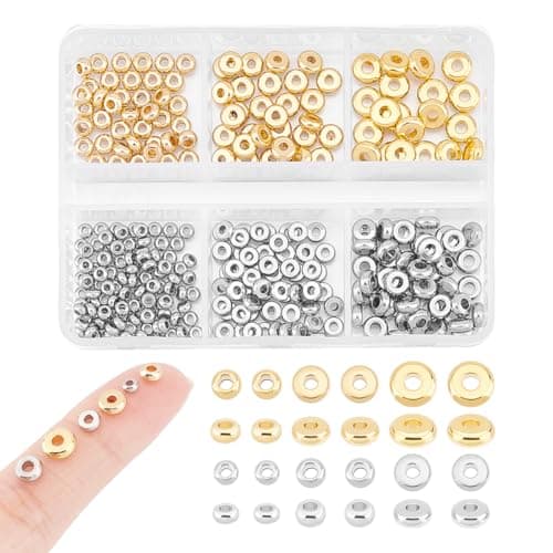 UNICRAFTALE 300 pièces 2 couleurs 6 Taille Perles D'Espacement Perles Plates Perles Intercalaires Acier Inoxydable Perles Rondelle Perles Entretoise Perles en Vrac pour Bracelet Fabrication de Bijoux