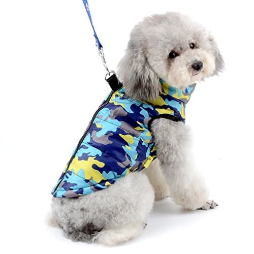 SELMAI - Manteau d’hiver matelassé motif camouflage avec boucles de laisse pour petit chien/chat