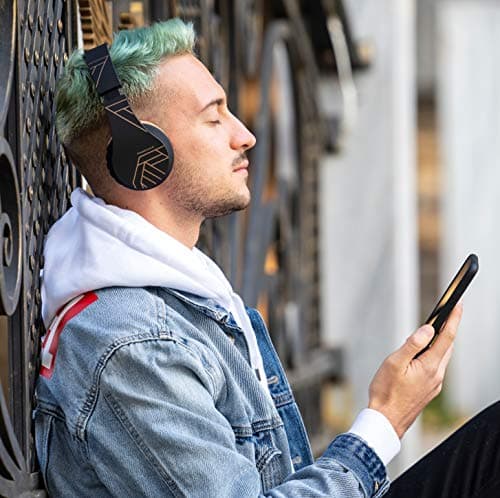 PowerLocus Casque Bluetooth sans Fil, Pliable Casque Audio Stéréo, Oreillette Bluetooth avec Micro Intégré/Micro SD/FM Radio pour Téléphones/PC/Tablettes/TV (Noir/Marron)