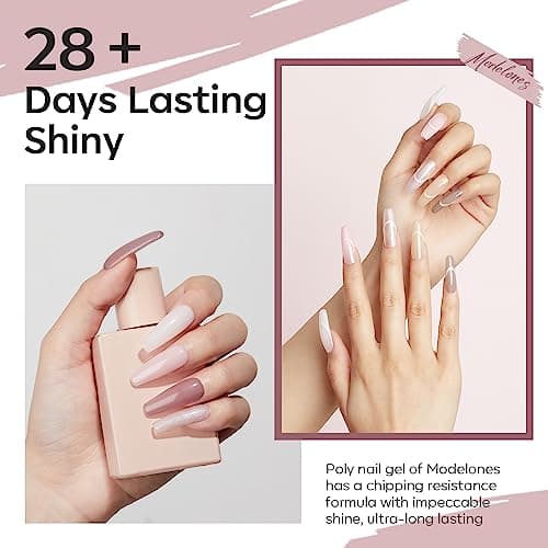 Modelones Polygel Pailleté Rose Nudee 6 Couleurs 15 ml Poly gel pour Ongles Faux Ongles Extension Construction Vernis Semi Permanent Quick Building Extender Gel Kit pour Manucure Nail Art Debutant