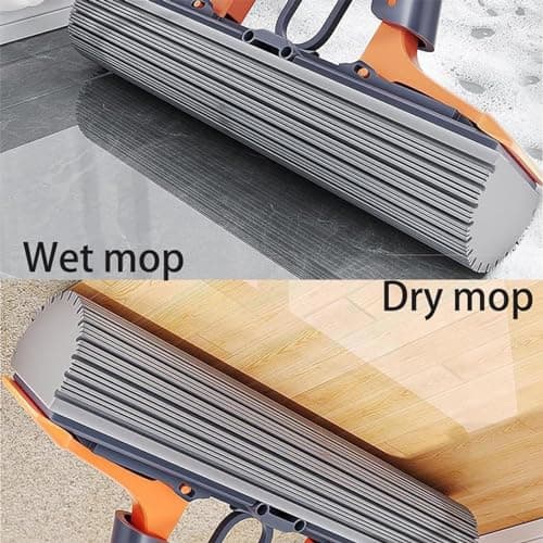 Balai éponge Absorbant, Balai Lave Sol avec 2 éponge PVA absorbante et Réutilisables, Serpillière éponge avec Manche télescopique 110cm, Vadrouille éponge pour Nettoyage de Sol