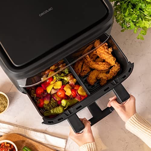 Cecotec Air Fryer Cecofry Dual 9000. Friteuse à Air sans Huile, 9L, 2850W, 6 Modes, Technologie PerfectCook, Design Compact et Panneau Tactile Multifonction