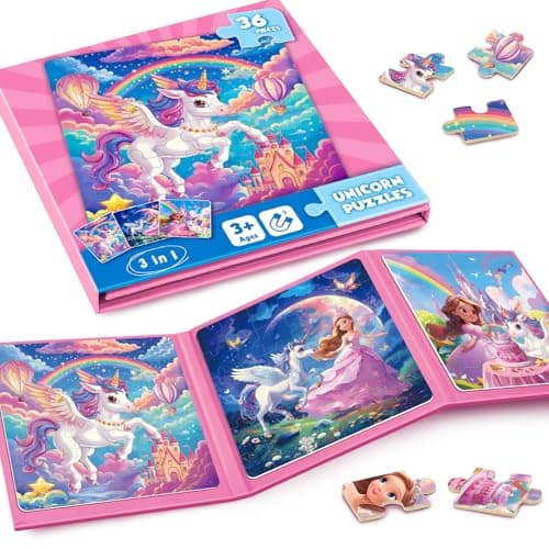 Puzzle MagnéTique Licorne pour Enfants,36 Puzzles De Voyage pour Les Enfants De 3 à 8 Ans,Puzzle De Fille pour AméLiorer L'Intelligence,Puzzle pour Tout - Petits,ActivitéS Avion pour Enfants