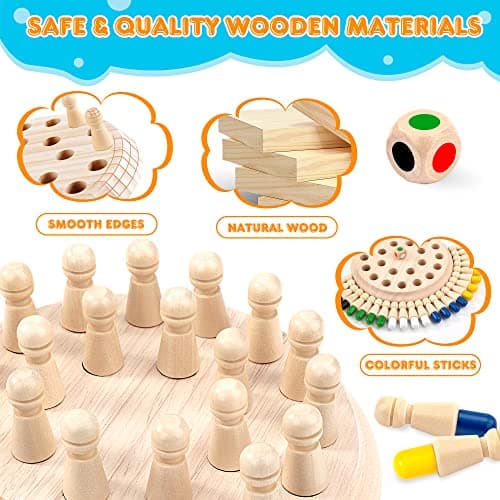 Échecs de Mémoire Jouets Montessori Enfant, Jeu d'échecs de Mémoire en Bois, Couleur Jeux de Mémoire Éducatifs Jeu de Societe Cadeaux pour Garcon Fille et Personnes âgées