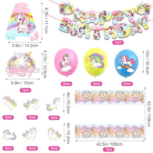 52 Pcs Decoration Licorn Anniversaire, Anniversaire Licorn, Decoration Anniversaire Licorn Fille, Ballon Licorn Anniversaire, Ballon Anniversaire Fille, Anniversaire Licorn 4 Ans