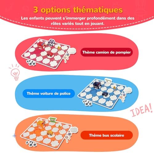 SGILE 20PCS STEM Road Builder Puzzles pour Enfants 3+, Jeu de Construction de Labyrinthe, Jeu de société avec Voiture Mignonne, signaux Routiers, Jouets pour garçon/Fille 3-7 Ans (Camion de Pompiers)