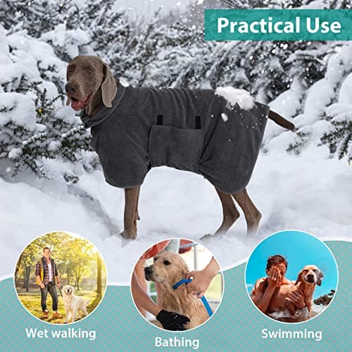 PETTOM Peignoir Chien Super Absorbante en Microfibre, Serviette de Bain pour Chien Séchage Rapide, Peignoir de Bain pour Chien Réglable (Gris, M)