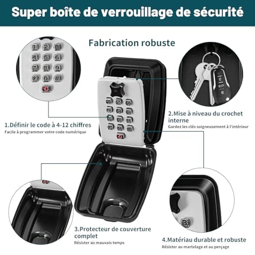 Nestling® Boite a Clefs de Securisee Exterieur, Grande Boîte à Clés Murale Étanche avec Code à 12 Chiffres, Boite à Clé Ultra Robuste pour Maison, Usine, Garage, Airbnb, Gris, X-Large, BH014