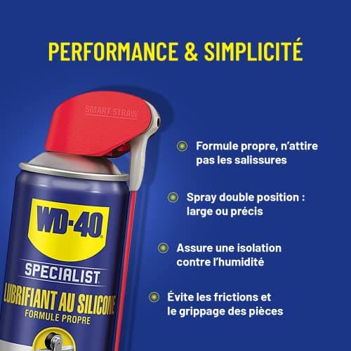 WD-40 Specialist • Lubrifiant Au Silicone • Spray Double Position • Formule Propre • Isolation contre l'humidité • Comptatible tous métaux, plastiques, caoutchoucs et bois • 400Ml