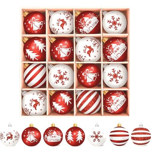 Arbolisse Boule de Noel Decoration Sapin Noel, 16PCS Decoration Noel Sapin, Boule de Noel Blanche et Rouge, Boules de Noël Decoration Noel Interieur