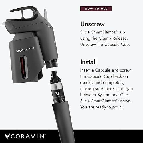 Coravin - Gaz Argon Capsules en Acier Inoxydable - à Utiliser avec Les Systèmes et Dispositifs de Préservation du Vin Une Capsule Conserve Jusqu’à 15 Verres, Pack de 6