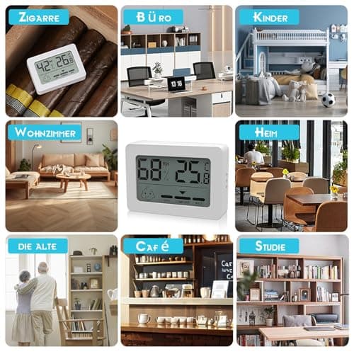 Lot de 6 mini thermomètres hygromètres d'intérieur numériques - Thermomètre d'intérieur avec indicateur smiley - Thermomètre d'intérieur pour chambre de bébé, salon, chambre, bureau - Blanc