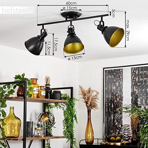 Plafonnier Koppom en métal noir et or, luminaire de plafond à 3 spots orientables pour ampoules E14, ampoule(s) non incluse(s)