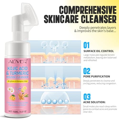 Nettoyant Facial Au Curcuma Et À L'Acide Kojique, Mousse Exfoliante Nettoyante, Combat L'Acné, Équilibre L'Huile Et L'Eau De La Peau, Éclaircit Le Teint De La Peau 150Ml