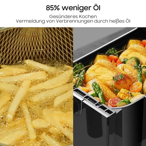 iceagle Friteuse sans Huile Dual Zone Air Fryer 11L – XXL Friteuse à Air avec Double Tiroir | Paniers Doubles Airfryer, 6 en 1, écran Tactile, 1700W, Recettes, Repas Sains pour une Grande Famille