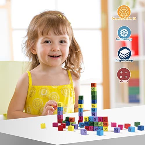 Wisplye Table de Multiplication en Bois, Couleurs Jeu d'exercices de Multiplication Mathématique Montessori Jouets Éducatifs Cadeau pour Les élèves du Primaire et Les Enfants de 3+ Ans