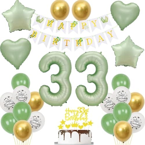 Vert ballons 33 ans anniversaire femme homme décoration anniversaire 33 ans femme ballon, or vert ballon décoration 33 ans femme anniversaire ballon décoration gâteau 33 ans anniversaire déco
