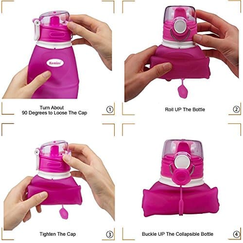 Kemier Bouteilles d'eau Pliables en Silicone de 750 mL,Sans BPA,Approuvées par La FDA.Bouteilles d'eau Pliables Pouvant s’Enrouler Pour Sports et Plein Air,étanches et à l'épreuve Des Fuites(Rose)