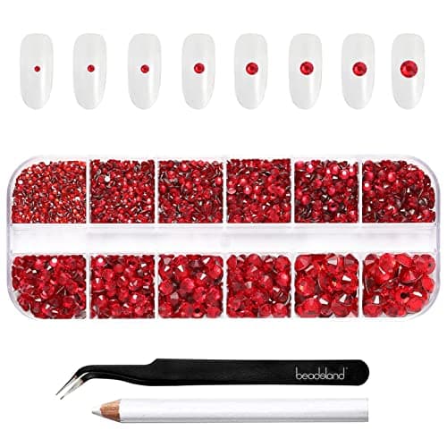 Beadsland strass pour le maquillage,8 tailles 2500pcs cristal dos plat strass visage pierres précieuses pour l'artisanat ongles avec des pinces et un crayon de cire,Le Siam,SS4-SS30