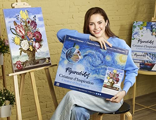 Figured’Art Diamond Painting Broderie Diamant 40x50cm Avec Cadre Toile Tendue Strass Perles Carrés - Bouquet de fleurs - Kit Complet 5D DIY Activité Manuelle Loisirs Créatifs Adultes