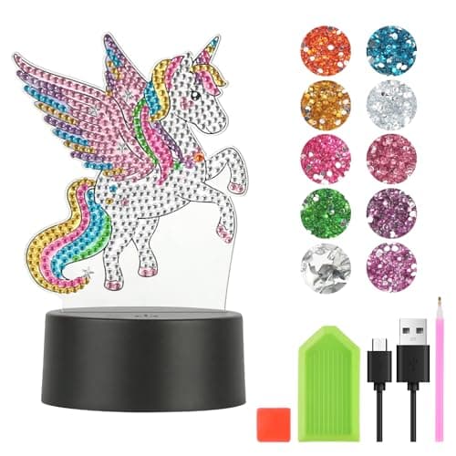 Set de Diamond Painting Lampe, Kit Diamond Painting Créative, Diamond Painting Enfant sur Diamant LED 7 Couleurs, Diamond Painting Licorne pour Cadeau de Vacances, Cadeau D'anniversaire