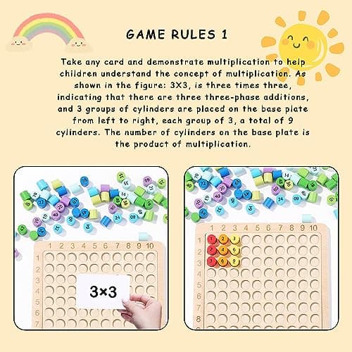 BGNXHYB Table de Multiplication en Bois, Tableau de Multiplication, Jeu de Multiplication, pour la Multiplication Jeu d'apprentissage des mathématiques, Cadeaux pour Enfants